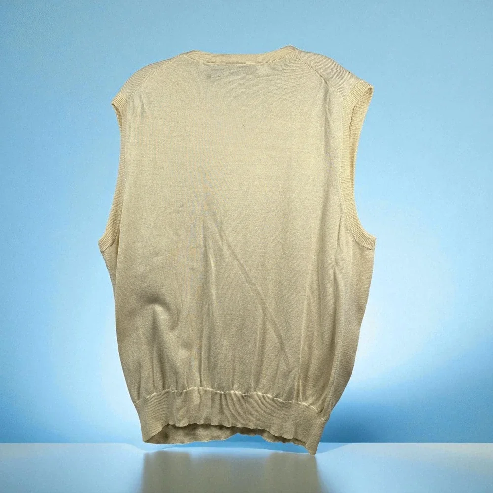Eildon Hills Sweater Vest Men Large Ivory Merino‎ Wool V-Neck Sleeveless Knit